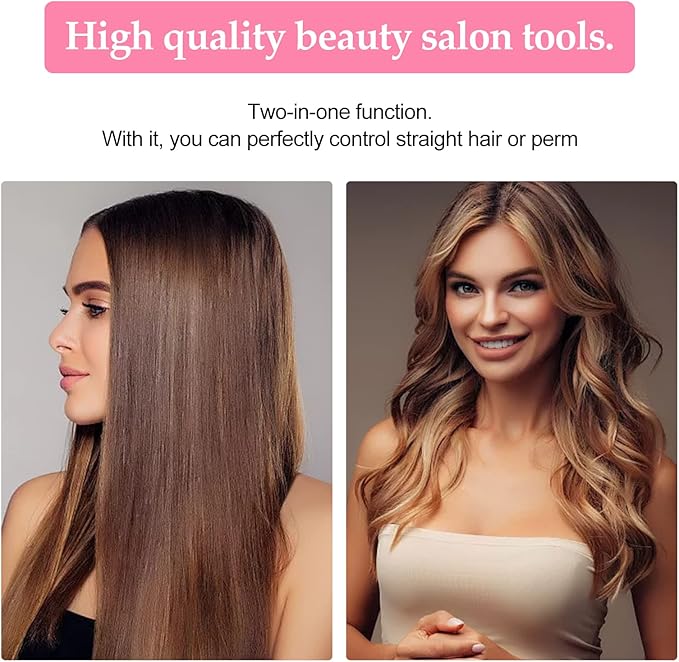 2 in 1 Mini Hair Straightener, US Plug, Ceramic Tourmaline Plate, Beauty Flat Iron Heating Curler Small Lightweight Portable Mini Flat Iron Curler for Home (White)