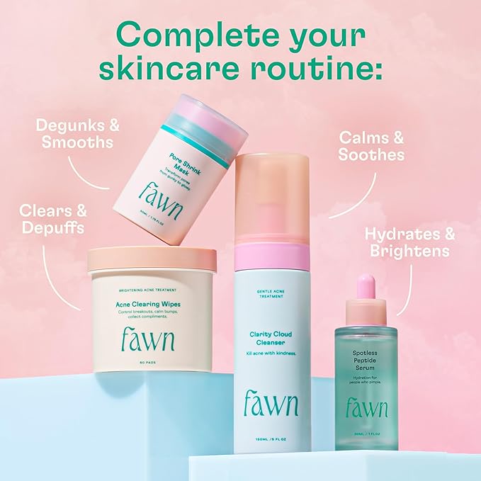 Fawn Acne Clearing Facial Toning Wipes with Salicylic Acid for Teen and Young Skin, Derm-formulated and Vegan, 60 Pads