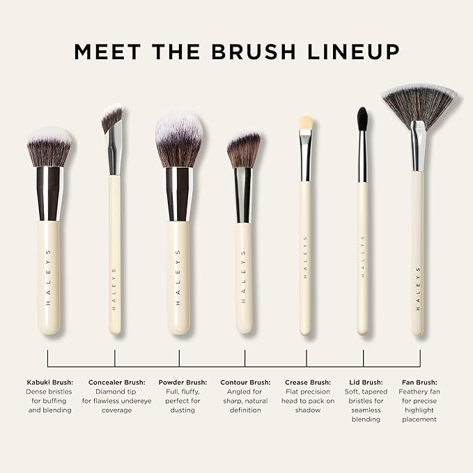 HALEYS Beauty Kabuki Makeup Brush + 6 Mini Skin Tint Foundation Set, Blending Brush for Powder, Foundation, Bronzer, Blush & Mineral Make up, Streak-Free Airbrushed Base Travel Kit & Gifts for Women