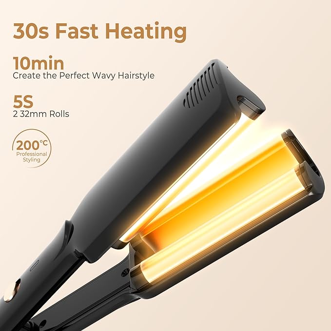 Crimper Hair Tool, Mini Hair Crimper for Women Heating up 390°F, Waver Curling Iron with Negative Ions, Double Voltage Crimping Iron for All Style (9.5 Inch/1.5 Inch)
