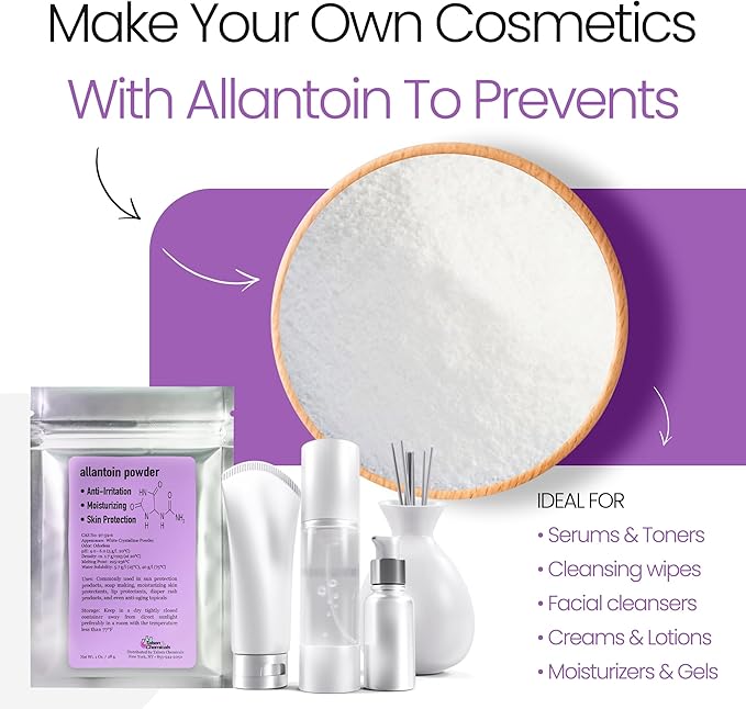 Allantoin Powder 2 Oz Cosmetic Grade for DIY Emulsion Cream Lotion Skin Care (2 oz. / 56 Grams), Allantoin Helps to Hydrate The Skin by Talsen Chemicals