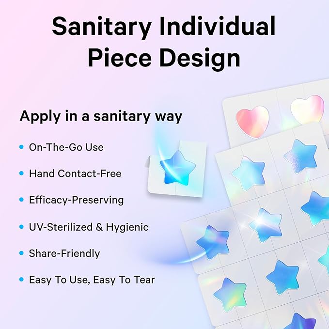 Sosky Hologram Pimple Patches for Face, Hydrocolloid Acne Patches with Salicylic Acid, Cute Star Zit Stickers,Colorful Blemish Covers,48 Count Blue Pink Heart Cloud Butterfly Flower