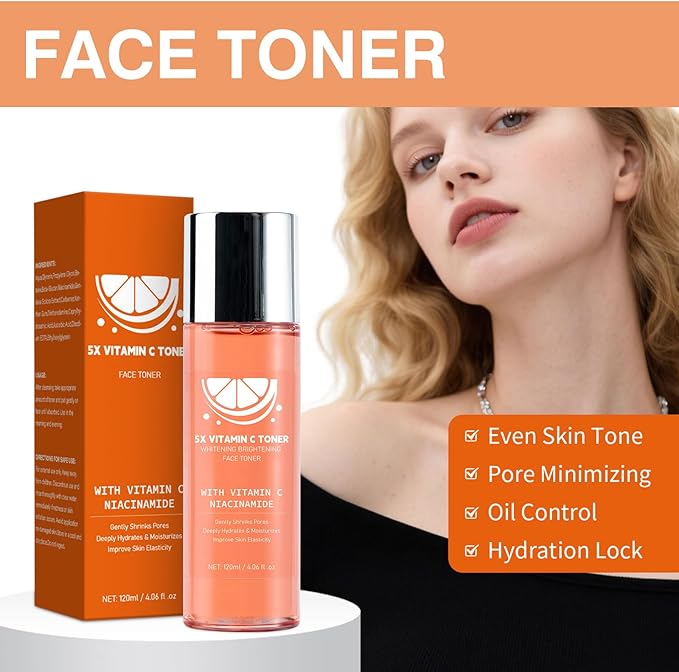 Toner for Face, with Vitamin C Niacinamide Gentiana Scabra Extract, Even Skin Tone, Pore Minimizing, Oil Control,Locks in Moisture,4.06 fl.oz