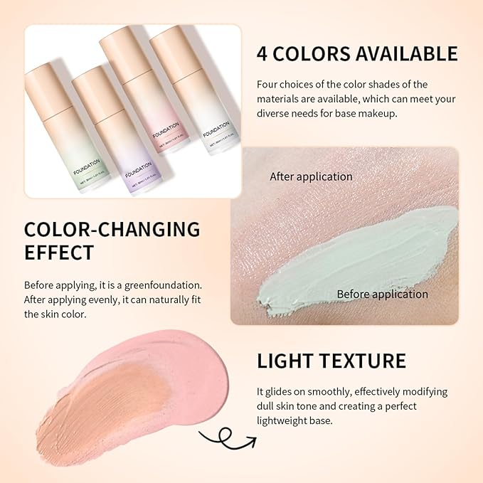 Color Changing Foundation, Color Correcting CC Cream with Centella, Even Red Skin Tone, Lightweight Non-Greasy, Hydrating, Sheer Coverage, Multiuse Face Concealer with Natural Finish(Purple)