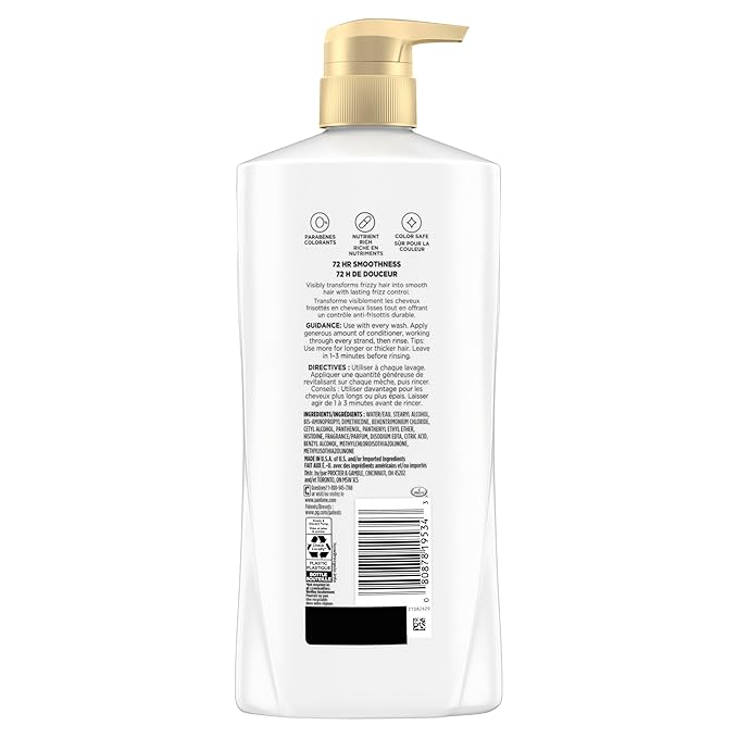 Pantene Conditioner, Smooth and Sleek - Frizz Control with Antioxidants, Nourishing for All Hair Types - Curly, Dry, Color-Treated, 25.1 Oz Each, + Miracle Rescue Shot (0.5 Oz), 2 Count (Pack of 2)