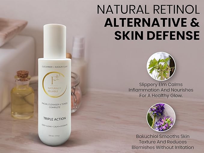 Finally All Natural Dual Action Face Wash & Toner, Cucumber Kaolin Clay, Natural Cleanser with Bakuchiol, 5 FL OZ, for All Skin Types. Face Wash for Women & Men