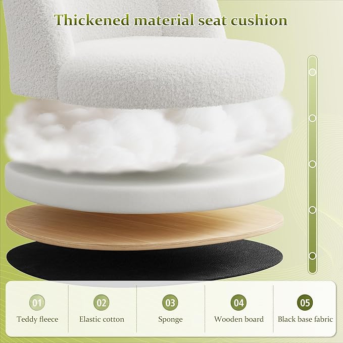 White Vanity Chair with Wheels, Cute Desk Chair with Back, Armless Office Chair Height Adjustable, Soft Lumbar Support for Small Space, Bedroom