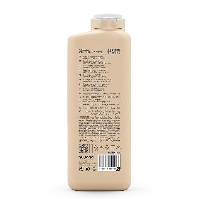Dicora Urban Fit Nourishing Shower Gel - Extra Moisturizing Women and Mens Body Wash - With Vitamin B for Skin Elasticity - Almond and Nuts - 13.5 oz