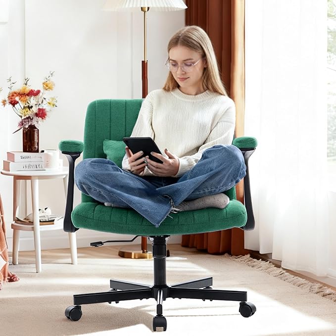 Criss Cross Chair with Armrest,Cross Legged Chair with Wheels,Adjustable Reclining Office Chair - Modern for Home Office, Meditation & Creative Work (Green)