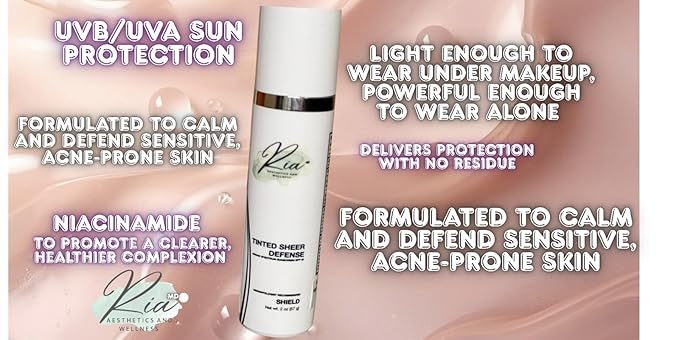 Ria Tinted Sheer Defense | Lightweight Oil-Free Tinted Moisturizer with SPF 46, Broad Spectrum Zinc Oxide Face Sunscreen & Skin Tint for Hydrating Daily Sun Protection, Made in USA