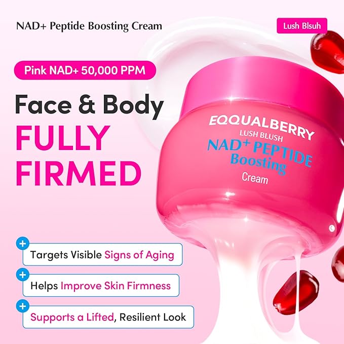 EQQUALBERRY NAD+ Peptide Boosting Cream, Pack of 2 – NAD+ 5% & 13 Peptides Anti-Aging Face & Body Cream | Firming & Lifting Pink Neck Cream for Sagging Skin (1.69 fl.oz * 2ea)