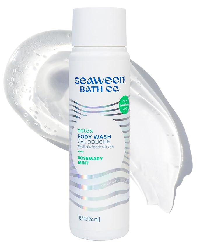 Seaweed Bath Co. Detox Body Wash - Rosemary Mint - Hydrating Foaming Cleanser with Refreshing Natural Ingredients - Vegan, Paraben and Sulfate Free Shower Gel for Women and Men - 12 oz