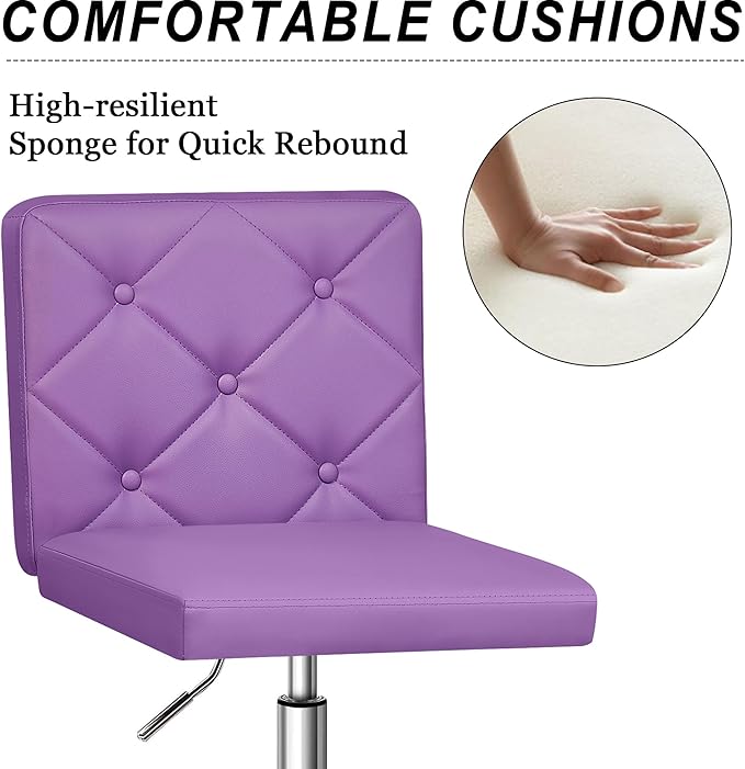 VECELO PU Leather Mid-Back Armless Vanity Chair Adjustable Height 360° Rolling Swivel for Home Office Work