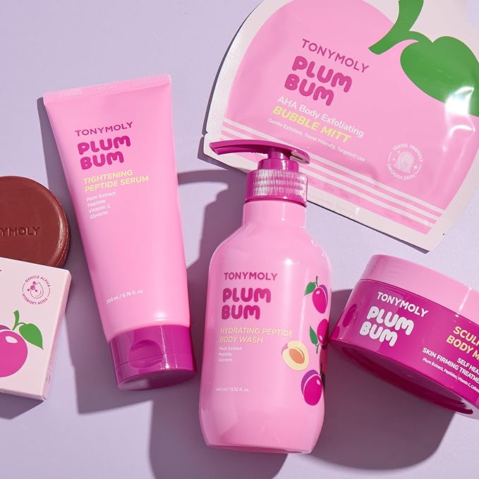 TONYMOLY Plum Bum Peptide Hydrating Body Wash – Moisturizing & Nourishing Cleanser with Plum Extract, Peptides & Glycerin – Gentle Korean Body Wash for Soft, Smooth, Radiant Skin, 13.5 fl oz