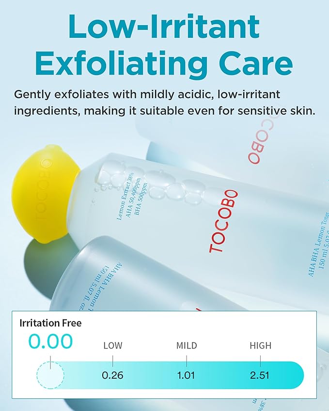 TOCOBO AHA BHA Lemon Facial Toner 5.07 fl oz / 150 ml | Vitamin C and Lemon Extract, AHA, BHA, Calming and Soothing Moisturizer | Natural Ingredients, Vegan Toner, Cruelty Free