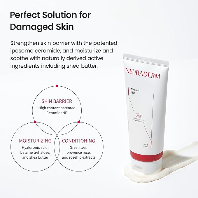 Cream MD, Regenerative Moisturizing Ceramide Skin Barrier Restoring Skin and Body Care for Damaged, Dry Skin (180g, 6.34oz)