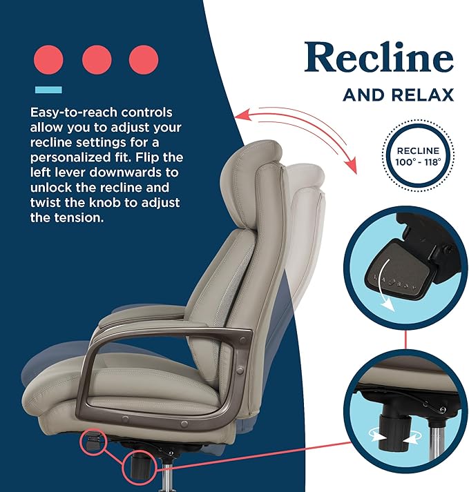 La-Z-Boy Nova Executive Office Chair - Ergonomic High Back Desk Chair with AIR Lumbar Support - Comfortable Computer Chair for Home Office - Vegan Leather - Gray