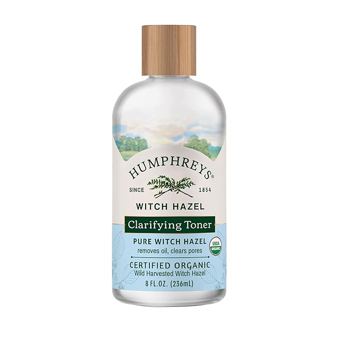 Humphreys Witch Hazel Clarifying Toner | Wild Harvested Witch Hazel | USDA Organic | Natural | Hydrating | Clears Pores & Removes Oil | 8 Fl Oz