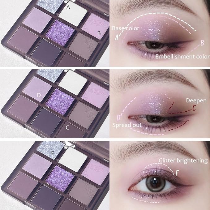 SUAKE Purple Eyeshadow Palette for Eye Makeup,High Pigmented Silver White Tan Grape Brown Color Light Violet Eye Shadow Primers, Matte Shimmer Powder Palet de sombras de ojos