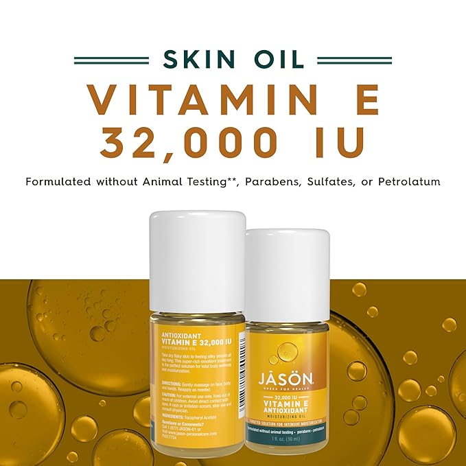 JASON Vitamin E 32,000 IU Moisturizing Oil, For Targeted Solutions, 1 Fluid Ounces (Pack of 2)