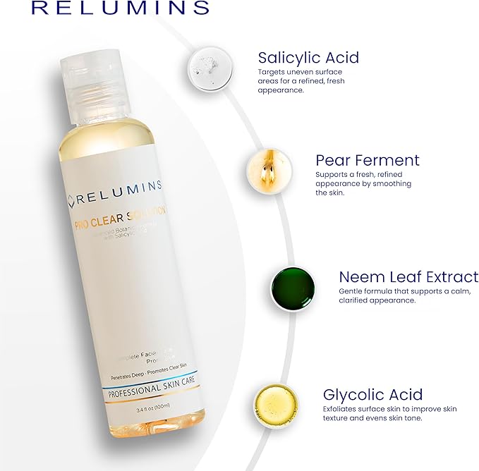 Relumins Clear Skin Toner with Salicylic Acid, Neem Extract & Pear Ferment – Balancing Facial Toner for Smooth, Hydrated & Refreshed Complexion – Gentle Daily Skincare Gift - 100ml