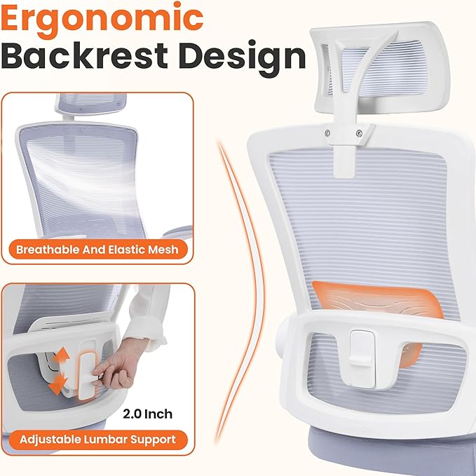 NEO Chair Ergonomic Office Desk Chair High Back Computer Gaming Mesh Chair with Comfy Task Adjustable Arms Lumbar Support Headrest Swivel for Home Office (Purple)