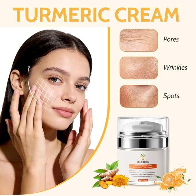 Turmeric Face Cream with Vitamin C & Niacinamide - Dark Spot Removal & Anti-Aging Face Moisturizer,Deep Pore Cleansing,Radiant & Smooth Skin,Suitable for All Skin Types 50G