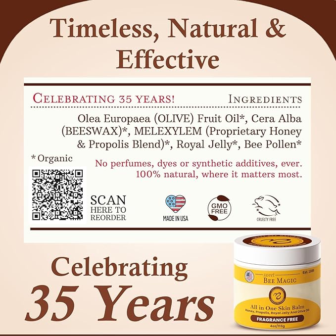 Sweet Bee Magic Organic Honey Bee Balm for Face, Skin & Body - All in One Honey Balm - Beeswax Body Moisturizer - All Natural Aid - 1 jar (4oz)