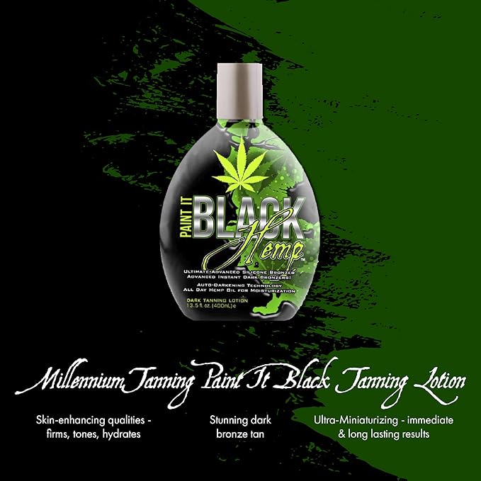 Millennium Tanning Products - Paint It Black Hemp Bronzer & Dark Tanning Lotion Accelerator for Indoor Tanning Beds & Outdoor Sun Tan - 13.5 fl. oz.