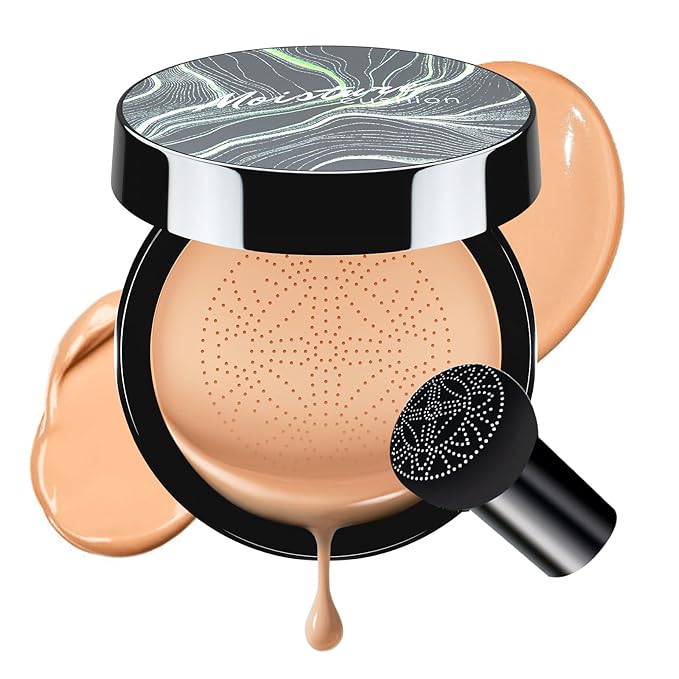 Air Cushion CC Cream Foundation - Mushroom Head BB Creams, Long Lasting Concealing Brightening, Moisturizer Face Cream,Facial Skin Care Makeup For All Skin Types, Gifts for Women (Medium Deep)