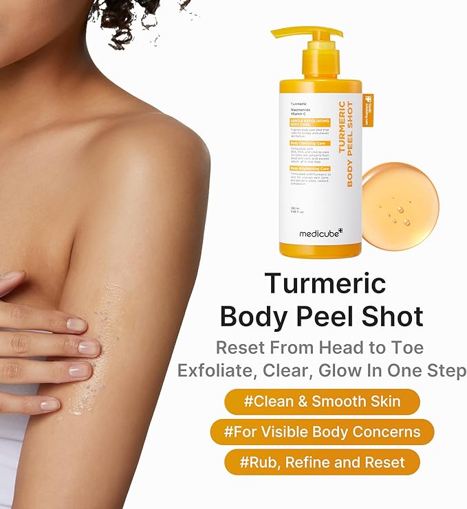 medicube Kojic Acid Turmeric Body Peel & Tone Duo: Turmeric Body Peel Shot and Kojic Acid Smoothing Toner | Gentle Exfoliation & Tone-Refining Care for Uneven Skin
