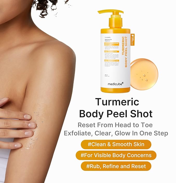 medicube Dual Body Peel Shot Duo: Hypochlorous Acid and Turmeric Body Peel Shot | for Gentle Exfoliation for Dead Skin Cells, Rough Patches, and Visible Concerns | Brightening & Calming Care