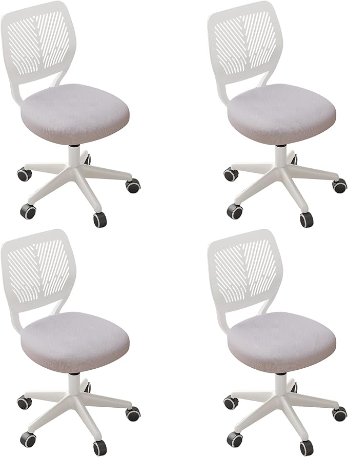 Armless Desk Chair, Height Adjustable Swivel Office Rolling Task Chairs with Soft Mesh Padded Cushion, Ergonomic Small Study Computer Chair for Girls Boys Teens (Gray, 4PCS)