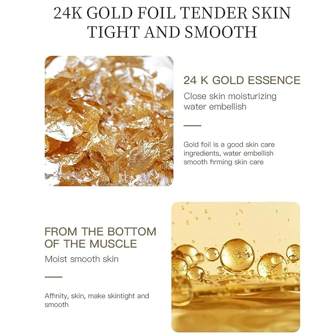 Women’s Gold Skin Care Set 6-Piece Collection - 24K Anti-Aging Skincare Kit: Facial Cleanser, Face Serum 2pcs, Eye Cream, Essence Milk, Toner, Anti-Aging Skin Care Kit for Women