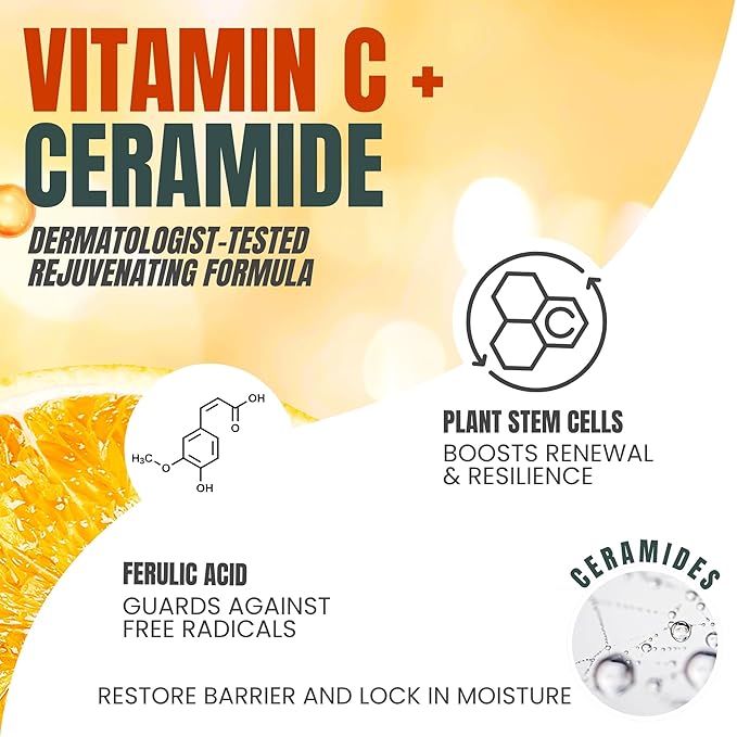 Alozera Vitamin C Ceramide Moisturizer Cream, Rejuvenating Face & Body Lotion with Plant Stem Cell, Helps Brighten and Even Skin Tone, Non-Greasy, Lightweight, Fragrance-Free, 16.9 oz (2-Pack)