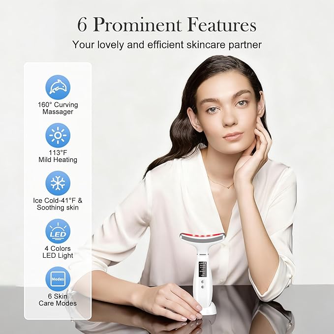 Red Light Therapy for Face and Neck, Portable Face Massager Tool with Vibration, 4 Color LED Facial Light Therapy Device for Skin at Home, Micro-Current Vibration Facial Cold and Hot Service