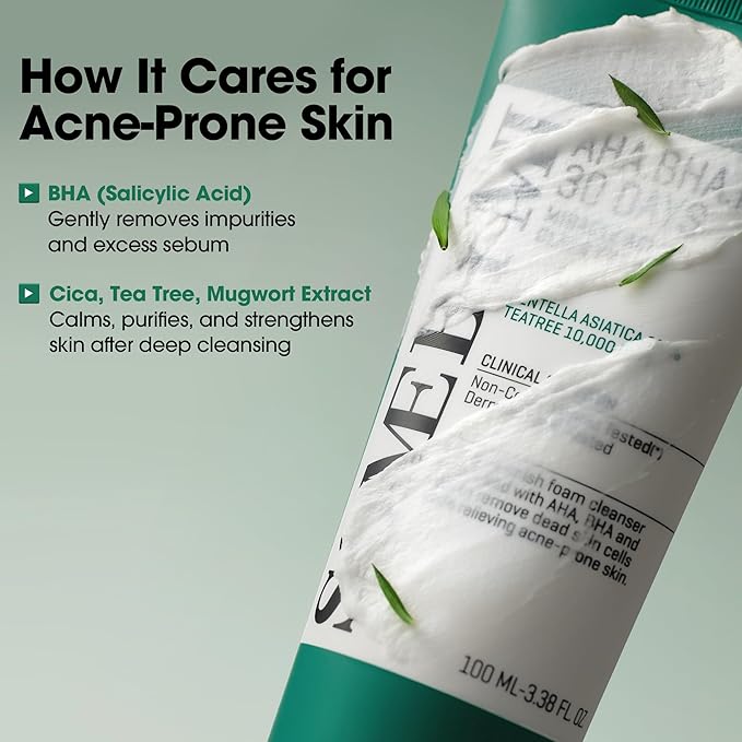 SOME BY MI AHA BHA PHA 30 Days Miracle Acne Clear Foam – 3.38oz, 100ml – Korean Acne Face Wash for Smooth & Clear Skin – Salicylic Acid Cleanser for Exfoliation & Sebum Control – Korean Skin Care