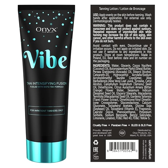 Onyx Vibe Advanced Tanning Bed Accelerator | Indoor Tanning Bed Intensifier | Outdoor Sun Tan Maximizer | Naturally Radiant Sun-Kissed Tan with Bronzer-Free | Flawless Finish