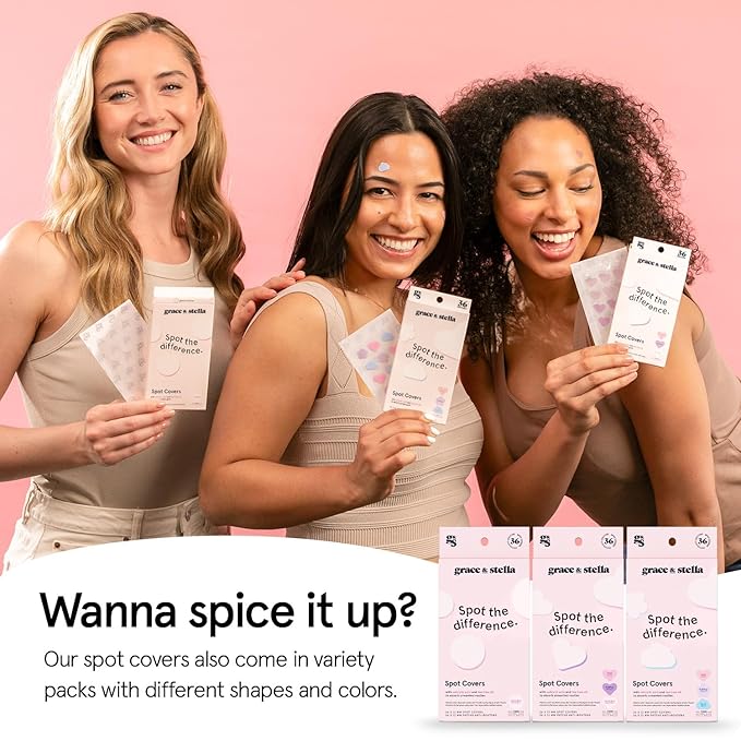 grace & stella Award Winning Pore Strip - Pimple Patches for Face - Hydrocolloid Acne Patches - Absorbs Zits, Reduces Redness - Cute Patches Dermatologist-Tested, Vegan (Multishape, 36 Count)