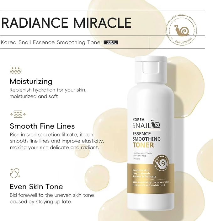 Snail Mucin Hydrating Essence Face Toner, Snail Mucin Serum, Facial Toner Skin Care Products for All Skin Types, Deep Moisturizing, Pore Minimizing, Skin Texture Refining, Elasticity Boosting, 3.53 oz