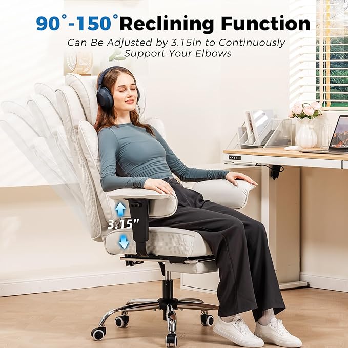 GTPLAYER Big and Tall Office Chair 400LBS Wide Ergonomic Gaming Chair with Deluxe Embossing Designed Leather with Foot Rest,150°Reclining Adjustable Soft Armrests Pocket Spring Back Support and Pillow