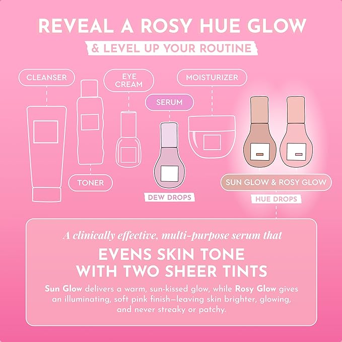 Glow Recipe Hue Drops Bronzing Drops, Tinted Face Serum, Glow Primer + Liquid Highlighter, Niacinamide + Hyaluronic Acid, Radiant Warm Glow, Rosy Glow (40ml)