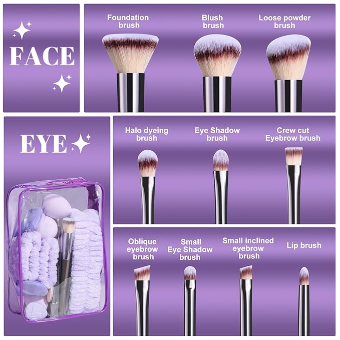 BS-MALL Makeup Brushes Set 23 Pcs with Finger Sponge – Essential Tools,travel set