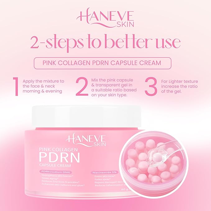 Pink Collagen PDRN Capsule Cream – Hydrating & Radiance-Boosting Face Moisturizer with PDRN (Sodium DNA), Niacinamide 5% & Collagen Capsules – 60g / 2 oz
