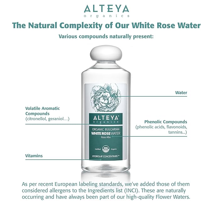 Bulgarian White Rose Water (Rosa Alba) - 100% Pure USDA Certified Organic Face Toner - 17 Fluid Ounces