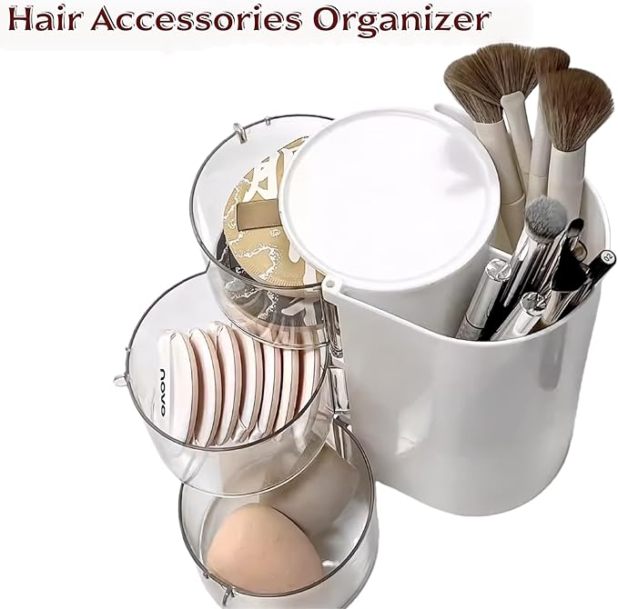 Hair Accessories Organizer With 2 Hooks,Hair Accessory Organizer with Hair Brush Holder For Girls,3-Layer Hair Tie Organizer,Makeup Organizers (Cloud Dancer White)