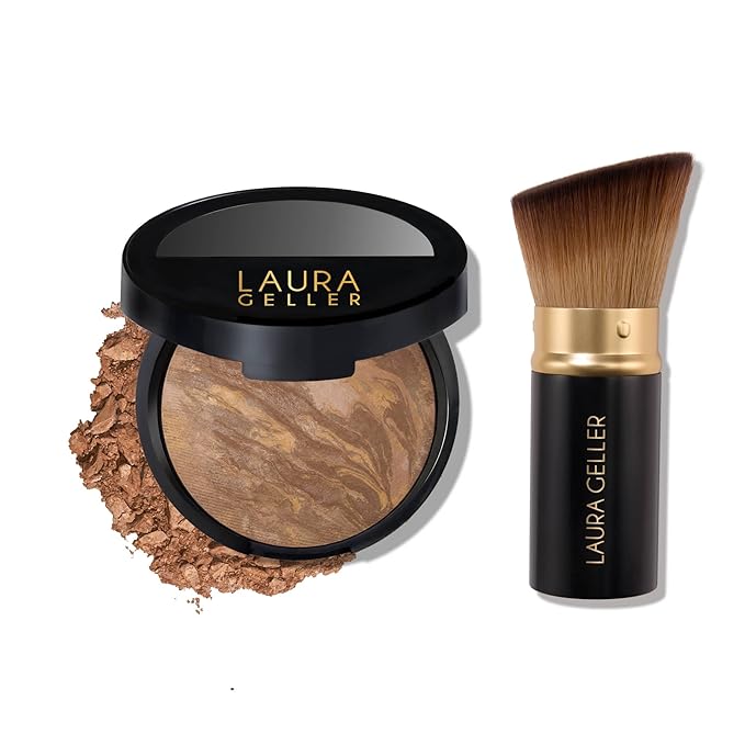 LAURA GELLER NEW YORK Baked Balance-n-Brighten Foundation with Kabuki Brush Makeup Set, Tan