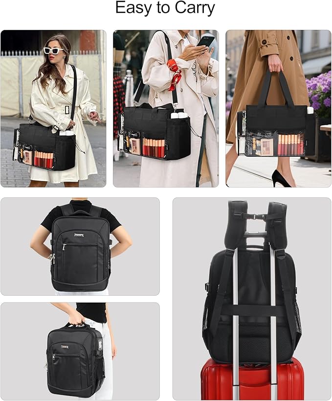 TANTO Makeup Backpack, Makeup Artist Bag Professional Cosmetic Bag with 4 Bag & Tote Bag Double-Layer Make up Storage Organizer Cosmetic Case with Adjustable Divider(Black+XX Large)