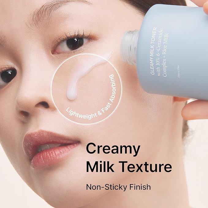 Gleamy Milk Toner with 10% 6-Ceramide Complex + Rice Milk, Cream Milk Barrier Toner for Hydrated Dewy Glow, for Sensitive Skin, Korean Skin Care, 6.76 fl oz