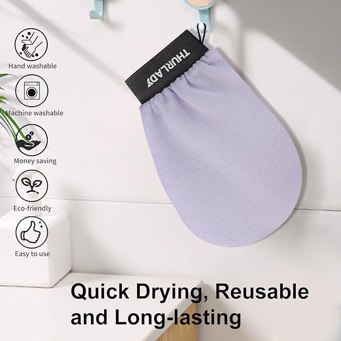 Exfoliating Glove, Korean Exfoliating Mitt Body Scrubber, Viscose Fiber Bath Shower Scrub Gloves, Dead Skin Remover for Body, Skin Care Tools for Smoother Skin, Self-Tan Prep & Removal, Lilac